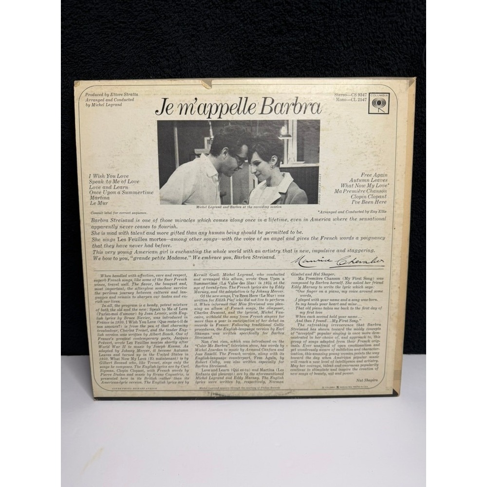 Barbra Streisand Je m'appelle Barbra Vinyl Record 1966 Columbia Mono CL 2547 - Picture 2 of 6